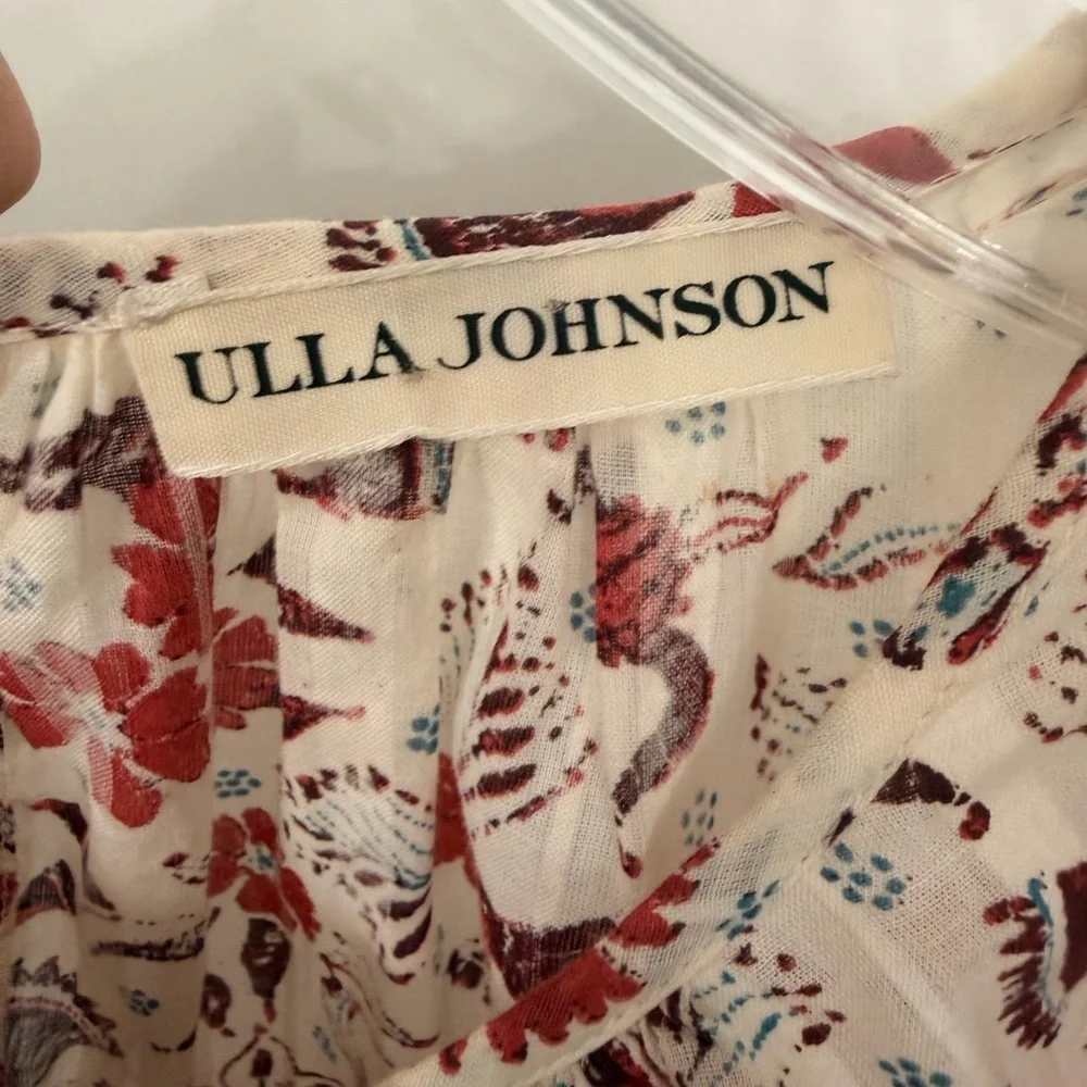 Ulla Johnson Arbor Short Sleeve Blouse Red & Cream Size 0